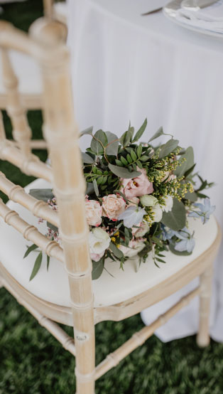 Wedding flowers on a chair